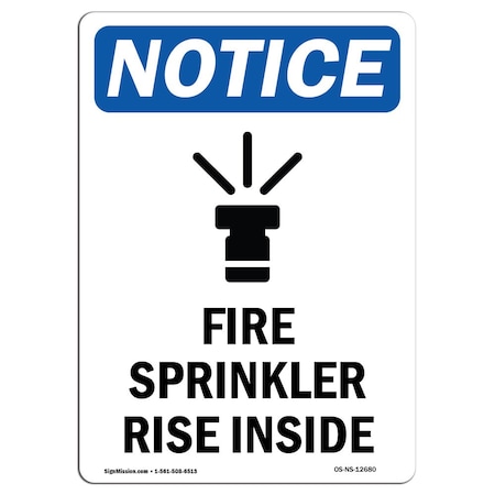 OSHA Notice Sign, Fire Sprinkler Riser Inside With Symbol, 14in X 10in Aluminum